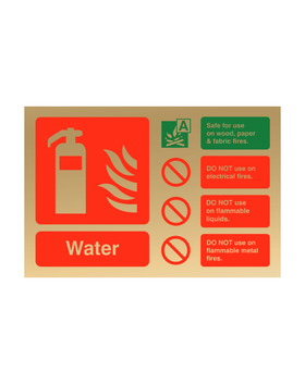Contempo Water Fire Extinguisher ID Sign – Gold | 150mm x 100mm | Class A