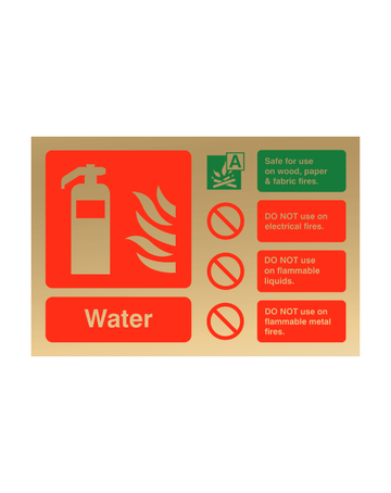 Contempo Water Fire Extinguisher ID Sign – Gold | 150mm x 100mm | Class A