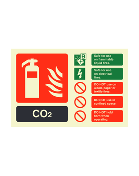 CO₂ Fire Extinguisher ID Sign – Gold | 150mm x 100mm | Class B & Electrical