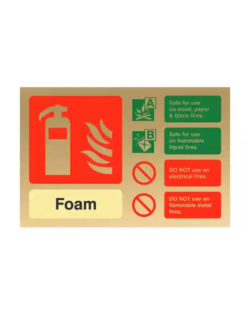 Foam Fire Extinguisher ID Sign – Gold | 150mm x 100mm | Class A & B