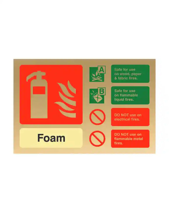 Foam Fire Extinguisher ID Sign – Gold | 150mm x 100mm | Class A & B