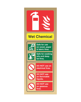 Wet Chemical Fire Extinguisher ID Sign – Gold | 75mm x 200mm | Portrait