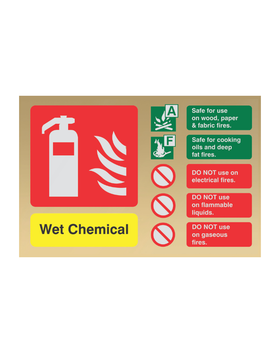Contempo Wet Chemical Fire Extinguisher ID Sign – Gold | 150mm x 100mm | Class F