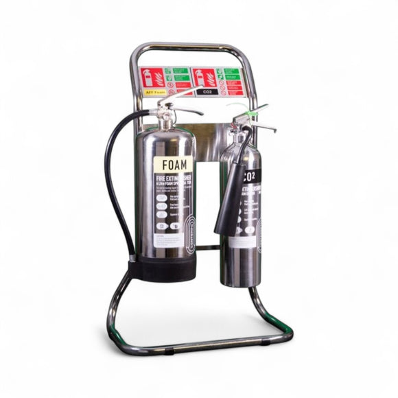 CheckFire Tubular Fire Extinguisher Stand – Red & Chrome (Single/Double)