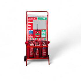 CheckFire Wheeled Fire Point Stand – Multi-Extinguisher & Alarm Backboard