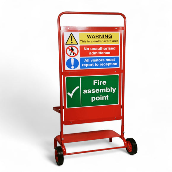 CheckFire Wheeled Fire Point Stand – Multi-Extinguisher & Alarm Backboard